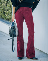 Sophie High Rise Bell Bottom Cordhose - Burgunderrot